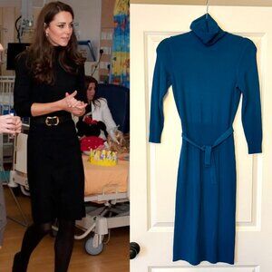 Oasis Teal Blue Ribbed Knit Sweater Dress, ASO Kate Middleton